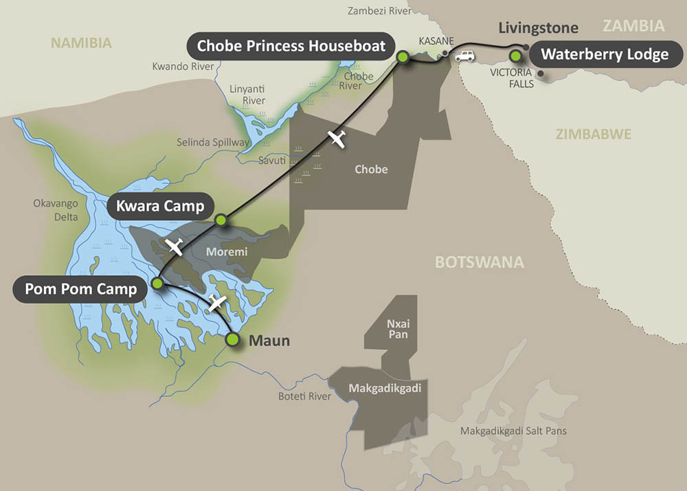 Map of the Botswana Highlights Safari