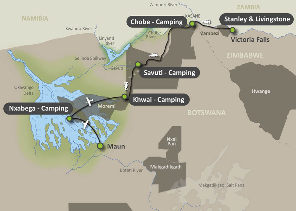 Map of the Botswana Explorer Safari