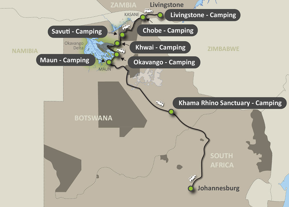 Map of the Botswana Wildside Safari