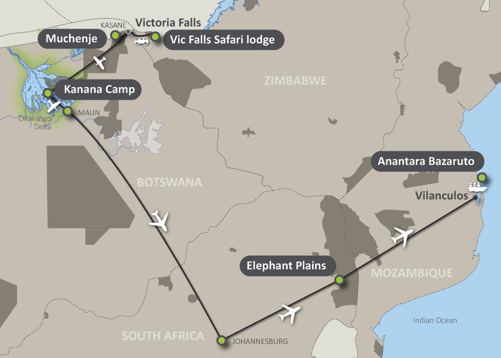 Map of the Grand South Explorer Safari