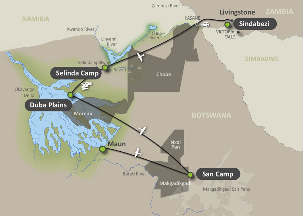 Map of the Botswana Escape Safari