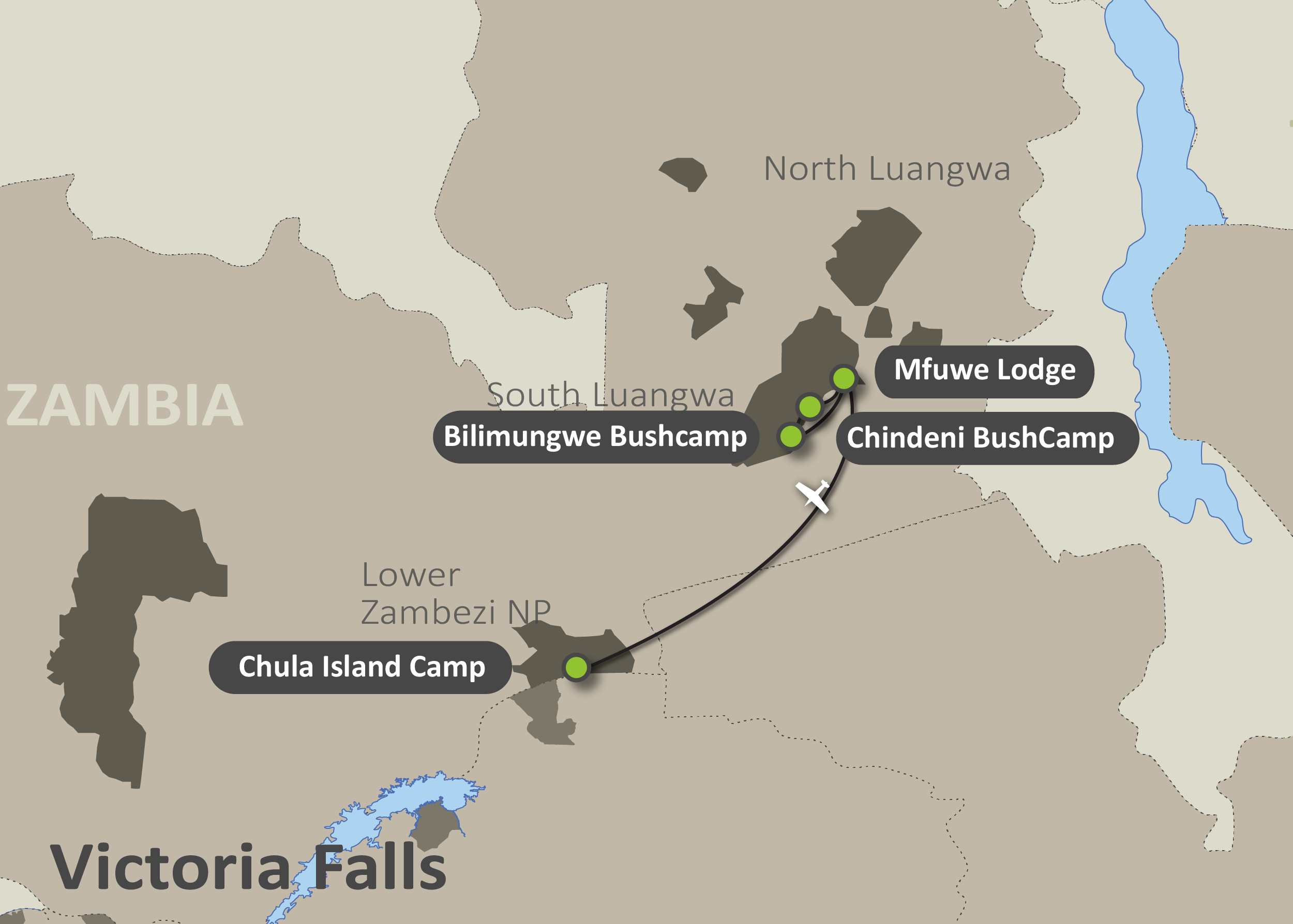 Map of the Botswana Adventure Safari